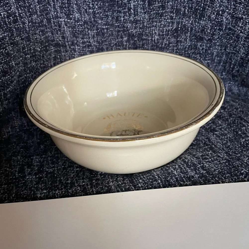 Vintage Hall ‘Haute Canine’ Dog Bowl in Cream 392 & Gray Bowl 395 w Gold Trim